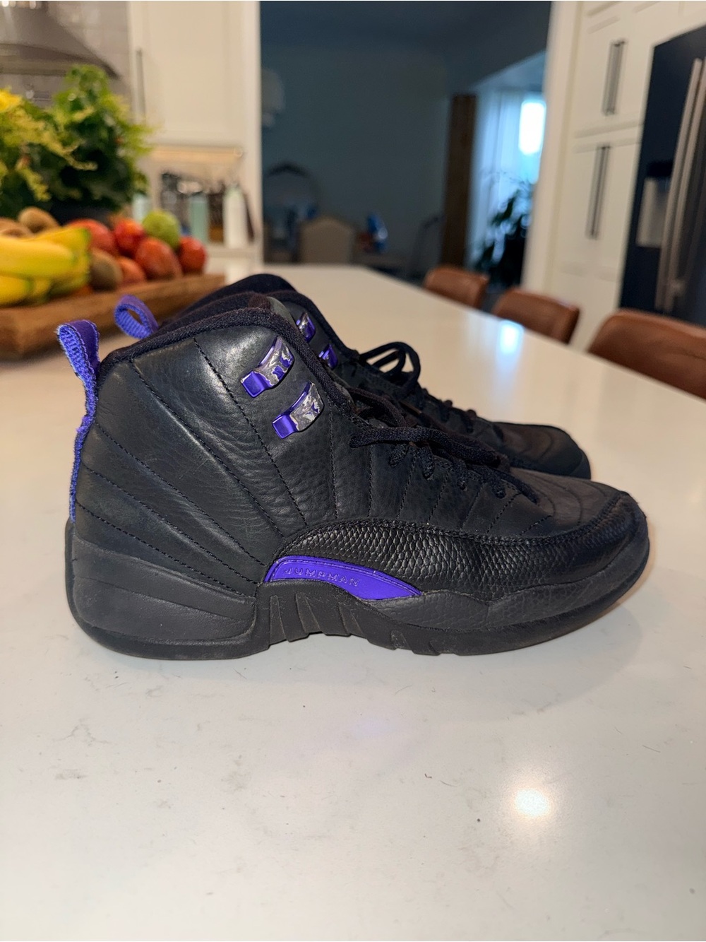 Jordan Kids Black and Purple High-Top Sneakers